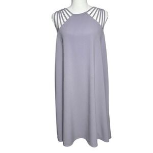 She + Sky Women's L Lavender Gray Strappy Shoulder Swing Dress Flowy A-Line